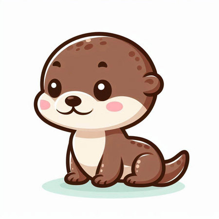 Cute little otter sitting on white background. Vector illustration.のイラスト素材