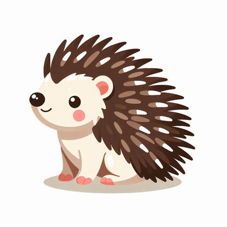 Cute cartoon hedgehog. Vector illustration isolated on white background.のイラスト素材