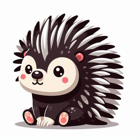 Cute cartoon hedgehog. Vector illustration isolated on white background.のイラスト素材
