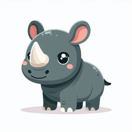 Cute cartoon rhinoceros. Vector illustration isolated on white background.のイラスト素材