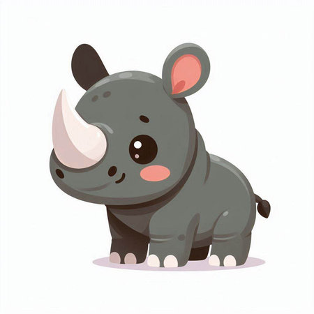Cute cartoon rhinoceros. Vector illustration isolated on white background.のイラスト素材