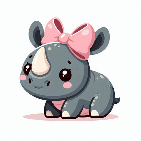 Cute baby rhinoceros with pink bow. Vector illustrationのイラスト素材
