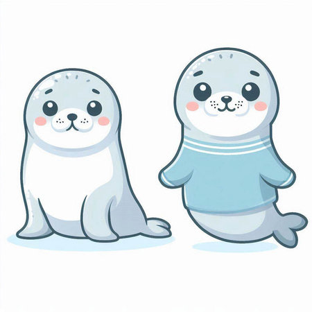 Pair of cute seals isolated on white background. Vector illustration.のイラスト素材