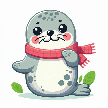 Cute seal in a scarf. Vector illustration on white background.のイラスト素材