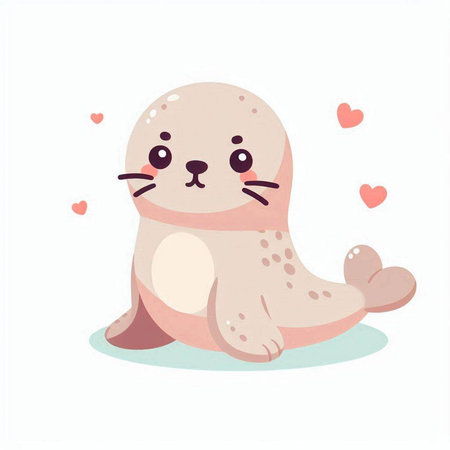 Cute seal with hearts. Vector illustration in a flat style.のイラスト素材