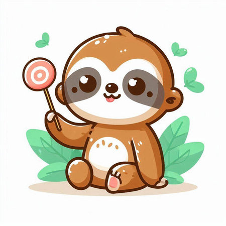 Cute cartoon sloth with lollipop. Vector illustration.のイラスト素材