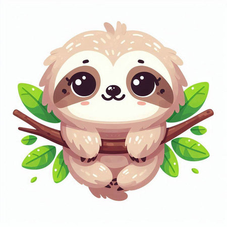 Cute cartoon sloth sitting on a branch. Vector illustration.のイラスト素材