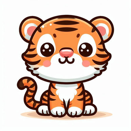 Cute cartoon tiger isolated on a white background. Vector illustration.のイラスト素材