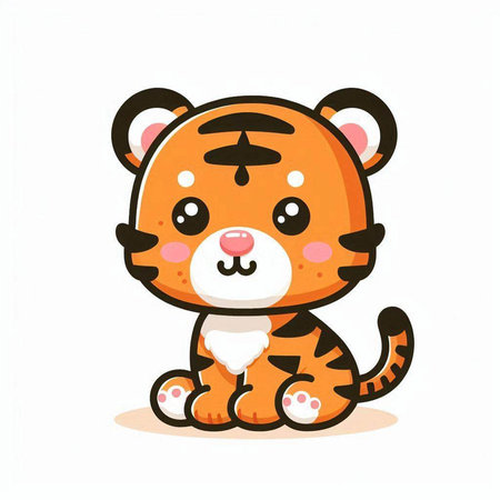 Cute cartoon tiger. Vector illustration isolated on a white background.のイラスト素材