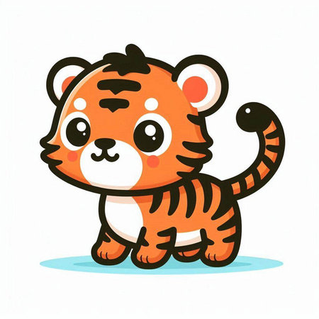 Cute cartoon tiger isolated on a white background. Vector illustration.のイラスト素材