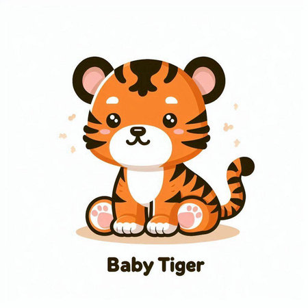 Cute baby tiger isolated on a white background. Vector illustration.のイラスト素材