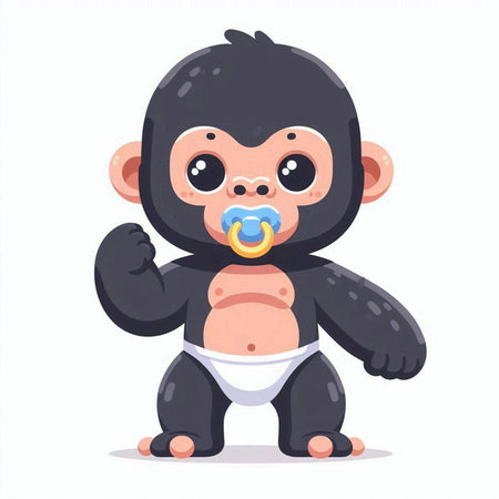 Cute baby monkey with pacifier. Vector illustration in cartoon styleのイラスト素材
