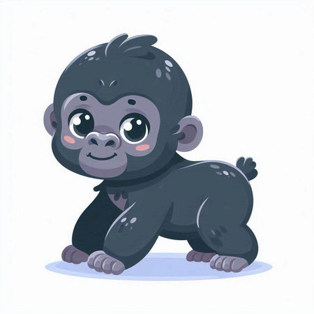 Cute cartoon baby gorilla. Vector illustration isolated on white background.のイラスト素材