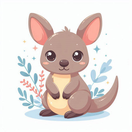 Cute kangaroo sitting on the ground. Vector illustration.のイラスト素材