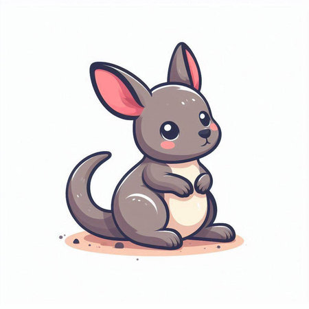 Cute cartoon kangaroo sitting on the ground. Vector illustration.のイラスト素材