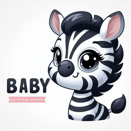 Cute cartoon Zebra. Baby Shower card. Vector illustrationのイラスト素材