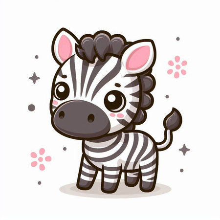 Cute cartoon zebra. Vector illustration isolated on white background.のイラスト素材