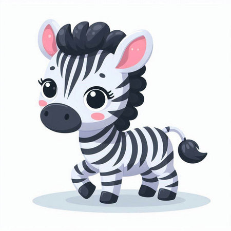 Cute cartoon baby zebra. Vector illustration isolated on white background.のイラスト素材