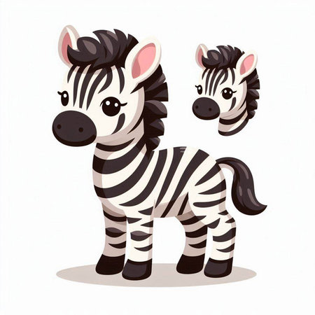 Cute cartoon zebra isolated on white background. Vector illustration.のイラスト素材
