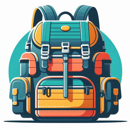 Vector illustration of a backpack in cartoon style on a white background.のイラスト素材