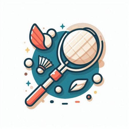 Vector color illustration of racket for tennis. Flat line art design.のイラスト素材