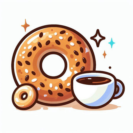 Coffee cup and donut. Hand drawn vector illustration.のイラスト素材