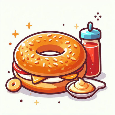Illustration of a Bagel with Sauce and Star on White Backgroundのイラスト素材