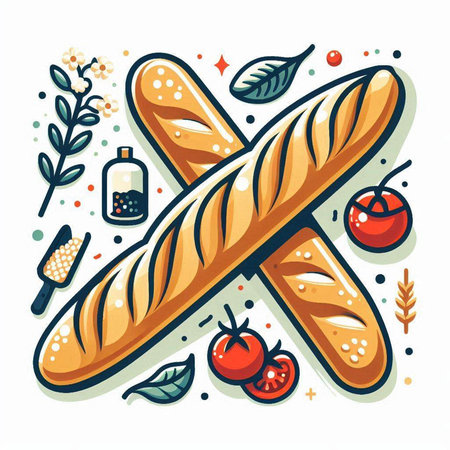 French baguette. Vector illustration in doodle style.のイラスト素材
