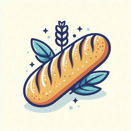 Baguette vector illustration. Cute hand drawn bread icon.のイラスト素材