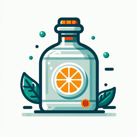 Vector illustration of a bottle of tequila with a slice of orange.のイラスト素材