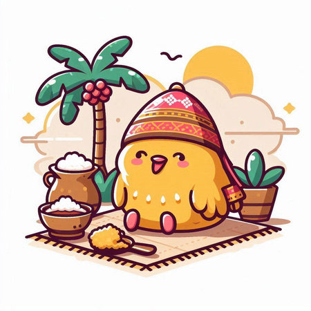 Illustration of a cute kawaii bread character on the beachのイラスト素材