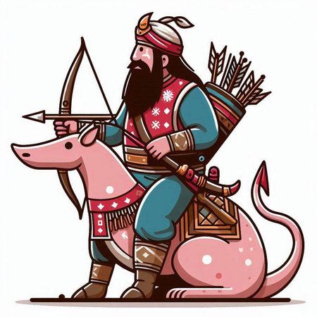 Cartoon illustration of a viking warrior with bow and arrow.のイラスト素材