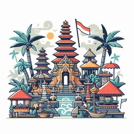 Pura Besakih temple in Bali, Indonesia. Vector illustrationのイラスト素材