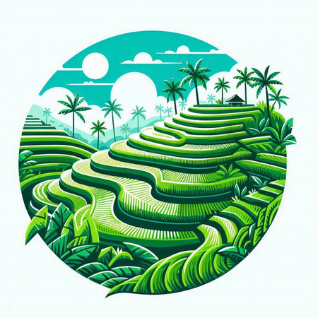 Rice terraces in green color, illustration in vector format.のイラスト素材
