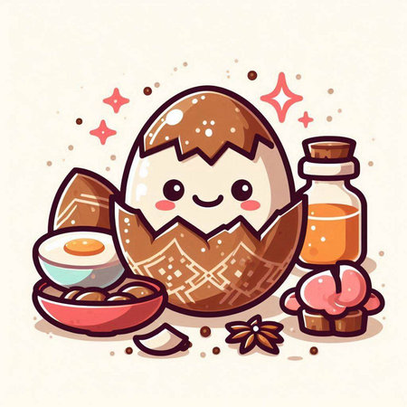 Easter egg with cute kawaii character. Vector illustration.のイラスト素材