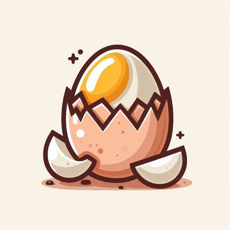 Illustration of an egg with cracked eggshell. Vector illustration.のイラスト素材