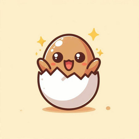 Cute egg character in eggshell. Vector cartoon kawaii illustration.のイラスト素材