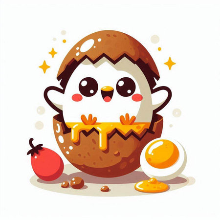 Cute cartoon penguin with egg and honey. Vector illustration.のイラスト素材