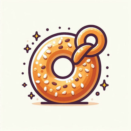 Vector illustration of a donut with icing and sesame seeds.のイラスト素材