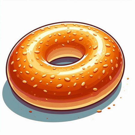 Illustration of a donut with sesame seeds on a white backgroundのイラスト素材