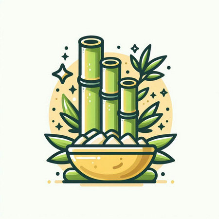 Bamboo line icon. Vector illustration of bamboo in bowl and leaves.のイラスト素材
