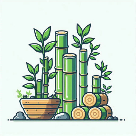 Sketch of green bamboo in pot. Vector illustration for your designのイラスト素材