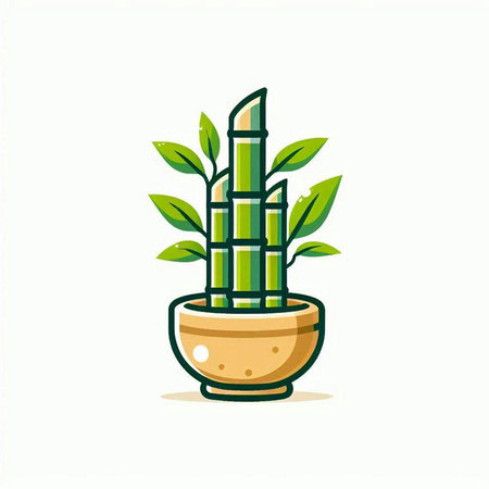 Illustration of a bamboo plant in a pot on a white backgroundのイラスト素材