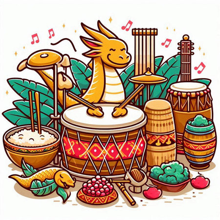 Javanese musical instruments on white background. Vector cartoon illustration.のイラスト素材