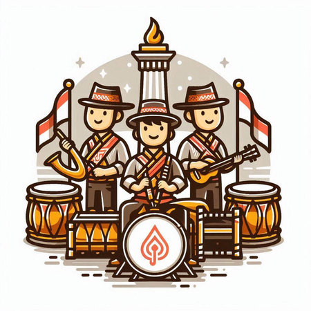 Illustration of a group of people playing musical instruments. Vector illustration.のイラスト素材