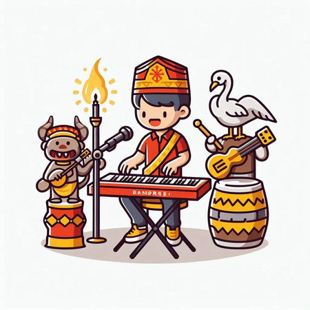 Cartoon indian musician playing the musical instrument. Vector illustration.のイラスト素材