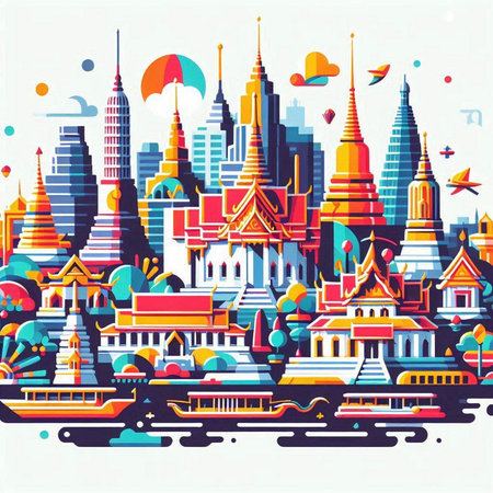 Thailand Landmark Landmark and Travel Concept. Vector Illustration.のイラスト素材