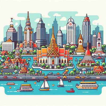 Bangkok cityscape. Landmarks of Thailand. Vector illustration.のイラスト素材