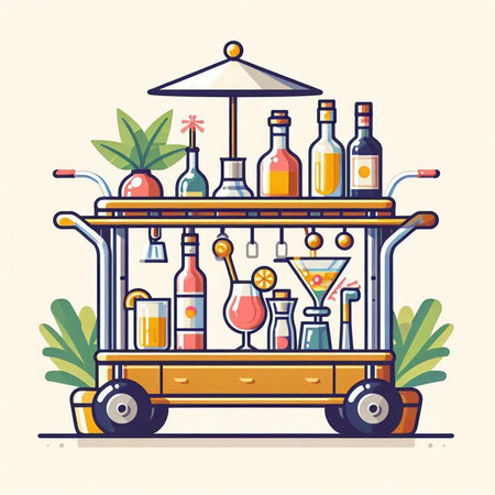 Cocktail bar on wheels. Vector illustration in flat style.のイラスト素材