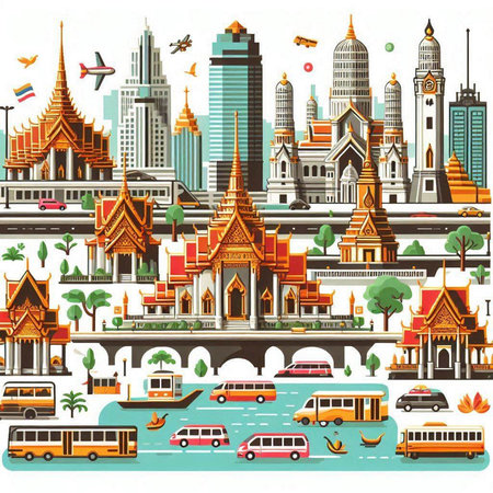 Thailand cityscape. Vector illustration for your design. Vector illustration.のイラスト素材